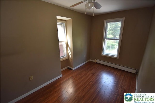 817 Ridge St, Easton, PA 18042 - unfurnished room featuring a baseboard heating unit, ceiling fan, and wood finished floors