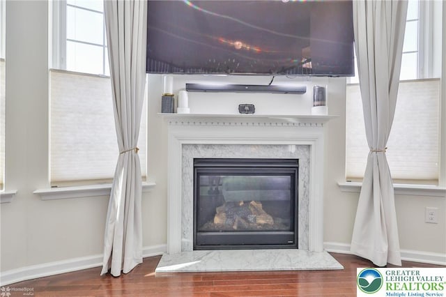249 Danbury Dr, Upper Nazareth Twp, PA 18064 - detailed view of wood finished floors and a premium fireplace