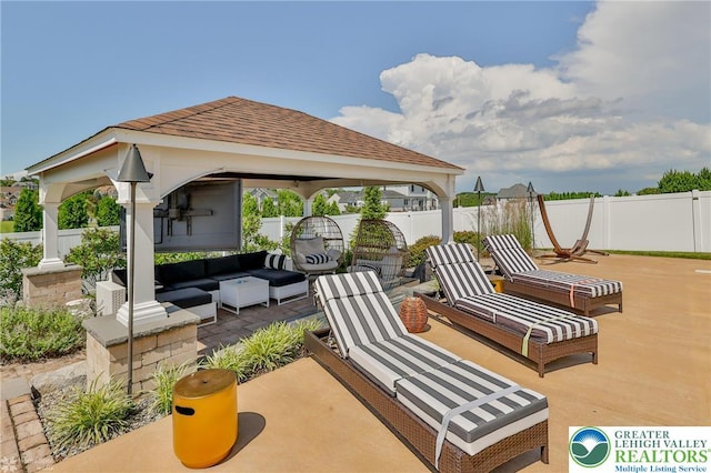249 Danbury Dr, Upper Nazareth Twp, PA 18064 - fenced backyard featuring a gazebo, outdoor lounge area, and a patio area