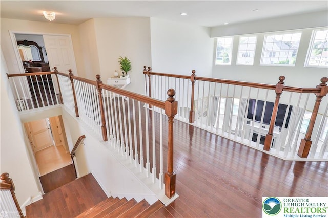 249 Danbury Dr, Upper Nazareth Twp, PA 18064 - staircase with hardwood / wood-style floors and recessed lighting