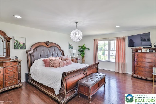 249 Danbury Dr, Upper Nazareth Twp, PA 18064 - bedroom featuring dark wood-type flooring, a chandelier, and recessed lighting