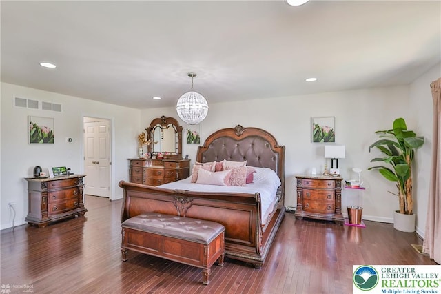 249 Danbury Dr, Upper Nazareth Twp, PA 18064 - bedroom with a chandelier, wood finished floors, and recessed lighting