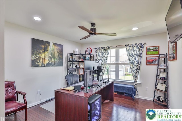 249 Danbury Dr, Upper Nazareth Twp, PA 18064 - office space with dark wood-style flooring, a ceiling fan, and recessed lighting