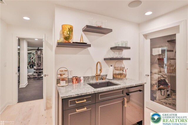 249 Danbury Dr, Upper Nazareth Twp, PA 18064 - indoor wet bar featuring light wood-style floors and recessed lighting