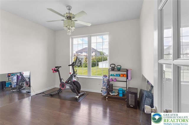 237 Danbury Dr, Upper Nazareth Twp, PA 18064 - exercise area with wood finished floors and a ceiling fan