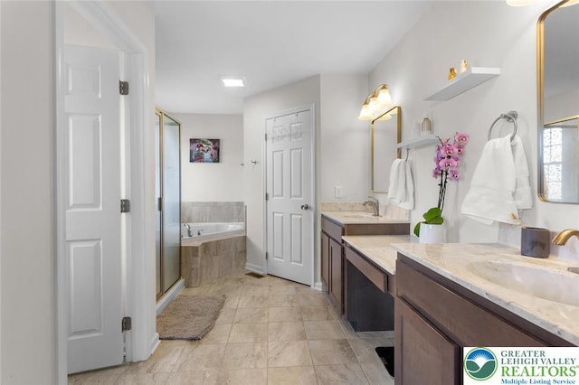 237 Danbury Dr, Upper Nazareth Twp, PA 18064 - full bathroom featuring vanity, a bath, a stall shower, and tile patterned flooring