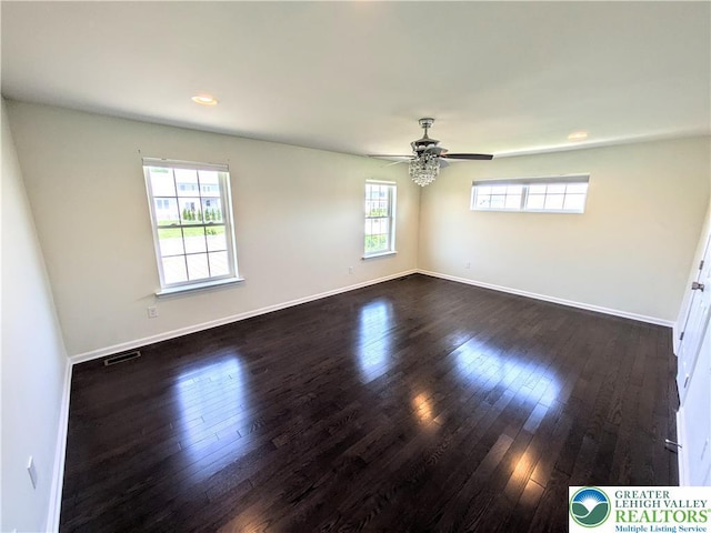 237 Danbury Dr, Upper Nazareth Twp, PA 18064 - unfurnished room with dark wood-type flooring, ceiling fan, and recessed lighting