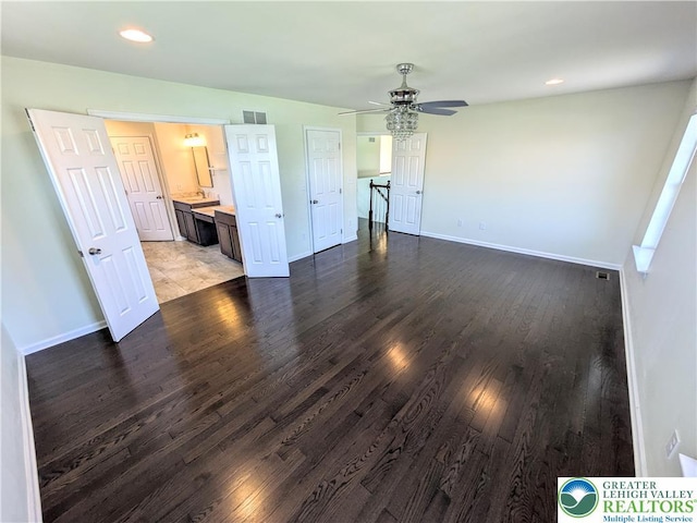 237 Danbury Dr, Upper Nazareth Twp, PA 18064 - unfurnished living room featuring ceiling fan, wood finished floors, and recessed lighting