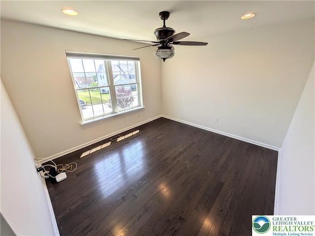 237 Danbury Dr, Upper Nazareth Twp, PA 18064 - spare room with dark wood-style flooring, a ceiling fan, and recessed lighting
