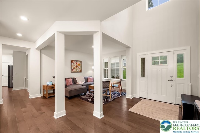 5635 Saucon Ridge Rd, Upper Saucon Twp, PA 18036 - entrance foyer with dark wood finished floors, recessed lighting, and a towering ceiling