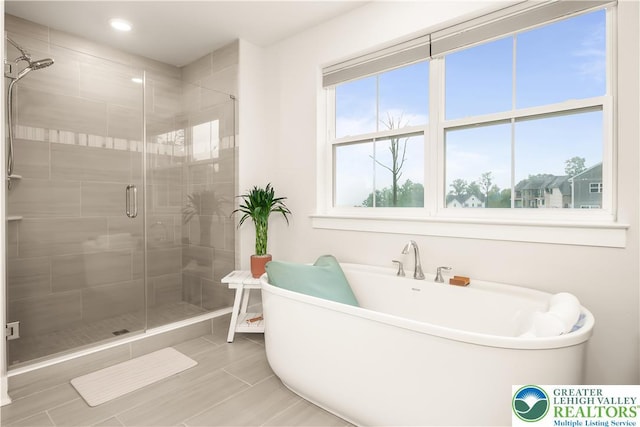 5635 Saucon Ridge Rd, Upper Saucon Twp, PA 18036 - bathroom with a freestanding bath, a stall shower, and recessed lighting
