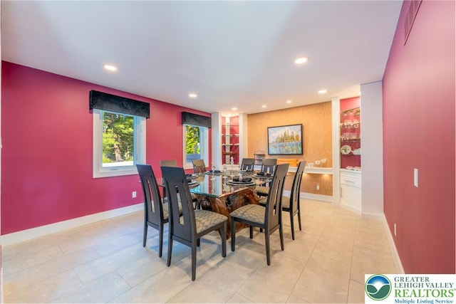 1488 Shelburne Ct, South Whitehall Twp, PA 18104 - dining area with recessed lighting, light tile patterned floors, and built in features