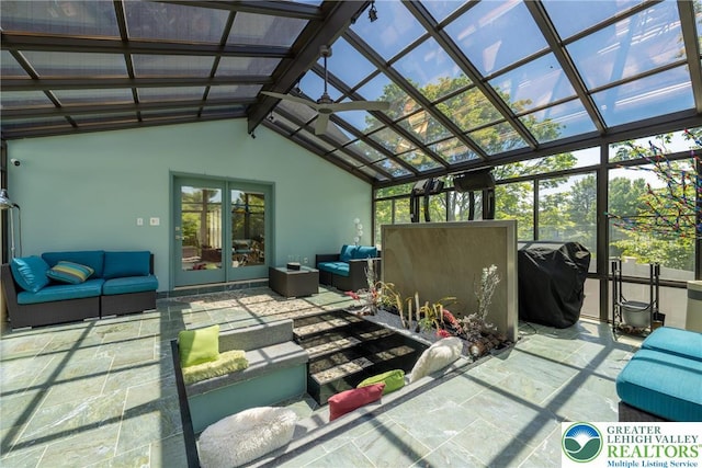 1488 Shelburne Ct, South Whitehall Twp, PA 18104 - sunroom with an outdoor living space, french doors, lofted ceiling, and healthy amount of natural light