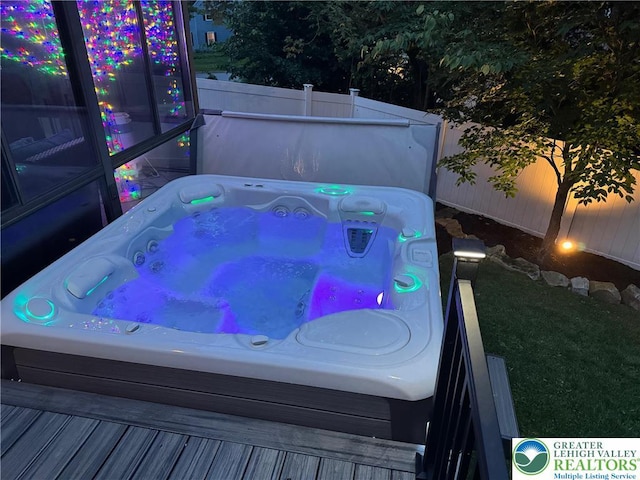 1488 Shelburne Ct, South Whitehall Twp, PA 18104 - wooden terrace featuring a covered hot tub