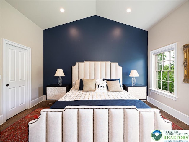 2063 Forge Run, Bethlehem City, PA 18015 - bedroom with vaulted ceiling, dark wood-style floors, and recessed lighting