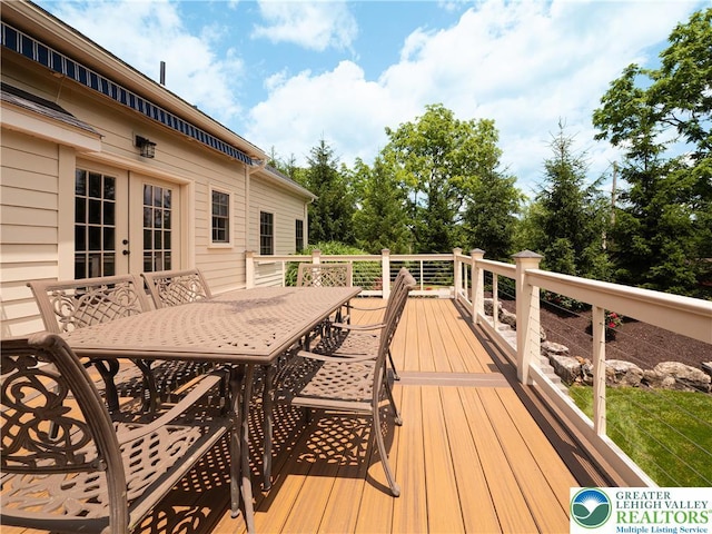 2063 Forge Run, Bethlehem City, PA 18015 - wooden terrace with outdoor dining space and french doors
