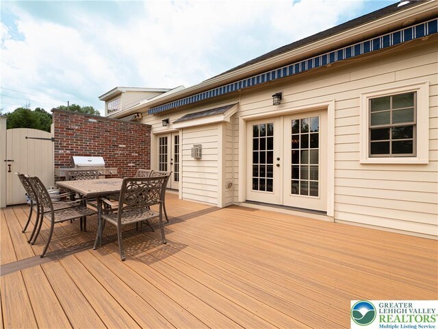 2063 Forge Run, Bethlehem City, PA 18015 - wooden deck with french doors, outdoor dining area, and grilling area