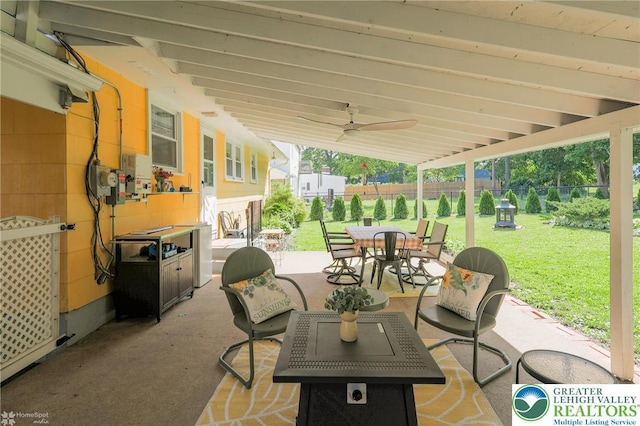 4306 Emerick Ter, Easton, PA 18045 - fenced backyard with a patio, outdoor dining space, and a ceiling fan