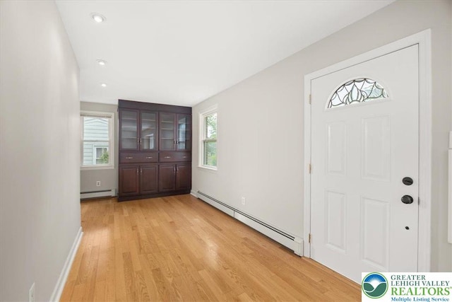 803 Stones Crossing Rd, Palmer Twp, PA 18045 - entryway featuring a baseboard radiator, light wood finished floors, healthy amount of natural light, and recessed lighting