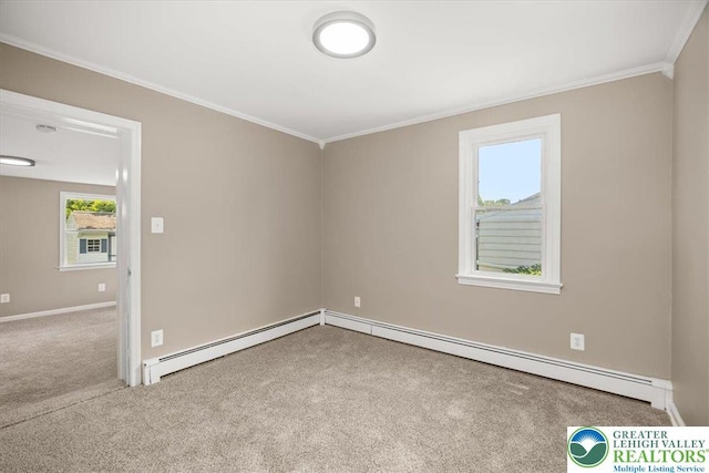 803 Stones Crossing Rd, Palmer Twp, PA 18045 - unfurnished room with ornamental molding, carpet flooring, and baseboard heating