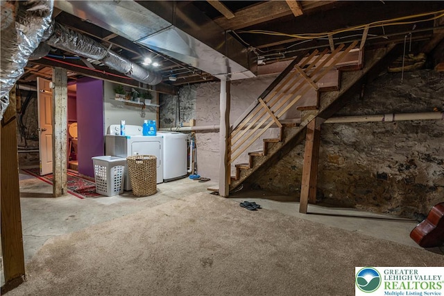1013 Spruce St, Easton, PA 18042 - unfinished basement with washer and clothes dryer and stairway