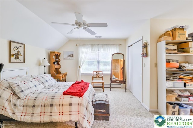 142 Hickory Ln, Chestnuthill Twp, PA 18353 - carpeted bedroom featuring vaulted ceiling and a ceiling fan