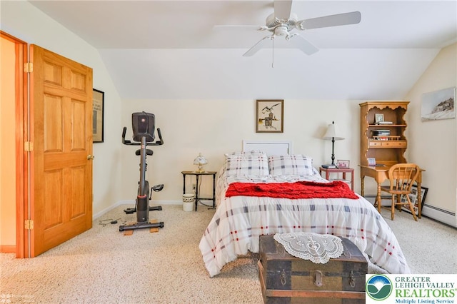 142 Hickory Ln, Chestnuthill Twp, PA 18353 - carpeted bedroom featuring lofted ceiling and a ceiling fan