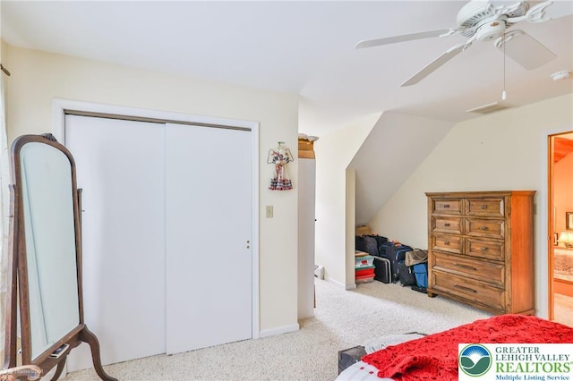 142 Hickory Ln, Chestnuthill Twp, PA 18353 - bedroom with a closet, a ceiling fan, and carpet flooring
