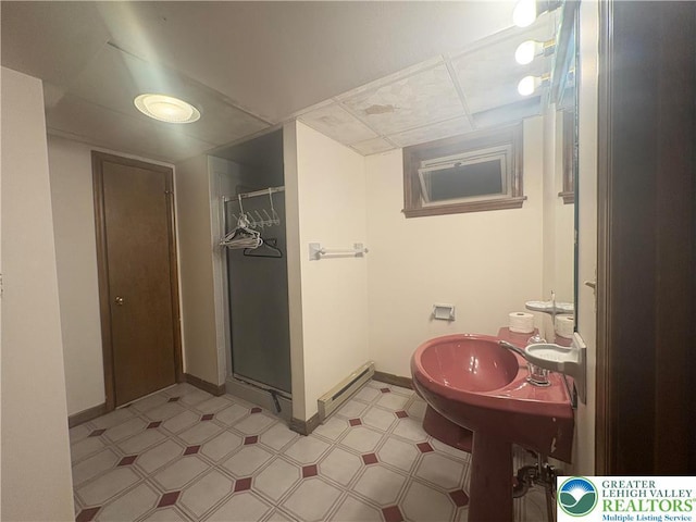 4804 Parkview Dr S, Lower Macungie Twp, PA 18049 - full bath with a shower stall, a baseboard radiator, and tile patterned floors