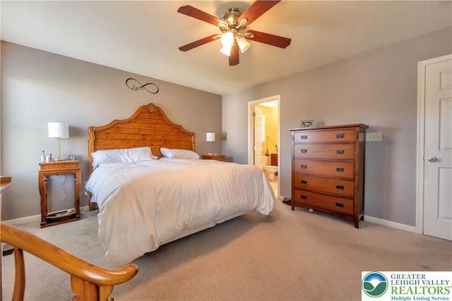 2130 Eagles Landing Dr, Upper Nazareth Twp, PA 18064 - bedroom with light colored carpet, ceiling fan, and ensuite bathroom
