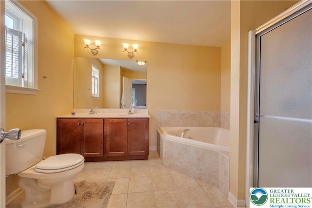 2130 Eagles Landing Dr, Upper Nazareth Twp, PA 18064 - full bath featuring tile patterned flooring, a garden tub, double vanity, and an enclosed shower