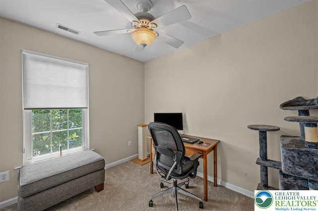 4583 Jasmine Dr, Upper Saucon Twp, PA 18034 - carpeted office featuring baseboards and a ceiling fan