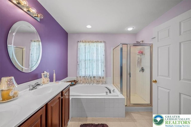 4583 Jasmine Dr, Upper Saucon Twp, PA 18034 - full bath featuring a bath, a shower stall, double vanity, and tile patterned flooring