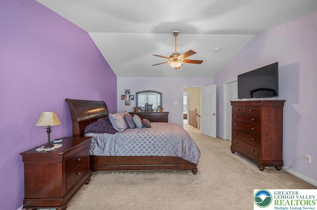4583 Jasmine Dr, Upper Saucon Twp, PA 18034 - bedroom with lofted ceiling, light carpet, and ceiling fan