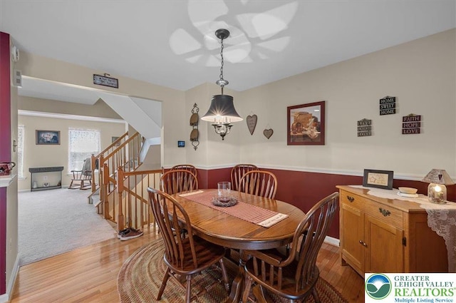 4583 Jasmine Dr, Upper Saucon Twp, PA 18034 - dining space featuring light wood-type flooring, stairs, and a ceiling fan