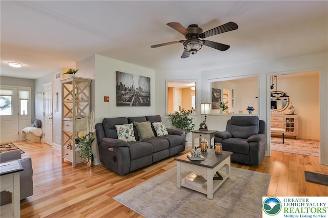 4691 Hampshire Dr, Hanover Twp, PA 18017 - living room featuring light wood finished floors and a ceiling fan
