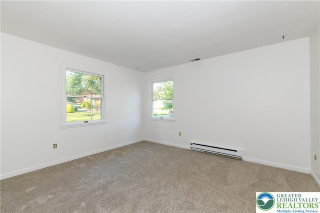 4015 Sycamore Dr, Lehigh Twp, PA 18067 - spare room featuring a baseboard heating unit and carpet flooring