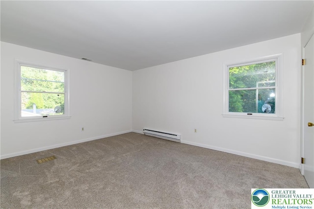 4015 Sycamore Dr, Lehigh Twp, PA 18067 - empty room featuring baseboard heating, carpet, and plenty of natural light