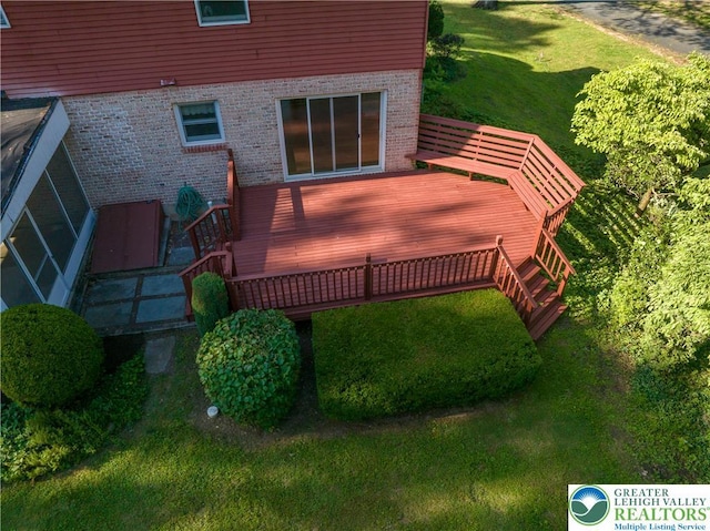 4015 Sycamore Dr, Lehigh Twp, PA 18067 - wooden terrace featuring a lawn