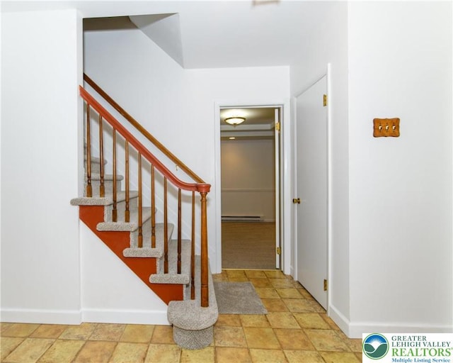 4015 Sycamore Dr, Lehigh Twp, PA 18067 - stairway featuring a baseboard radiator and stone finish floors