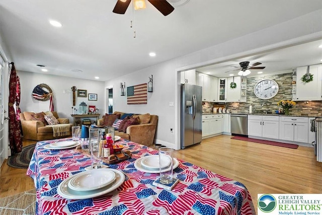 320 Nulton Ave, Palmer Twp, PA 18045 - dining area featuring a ceiling fan, recessed lighting, and light wood-style floors