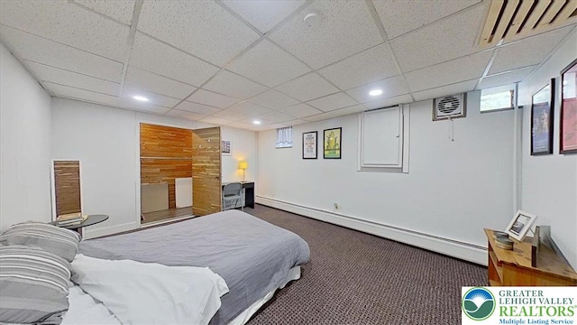 320 Nulton Ave, Palmer Twp, PA 18045 - bedroom with baseboard heating, carpet flooring, a paneled ceiling, and recessed lighting