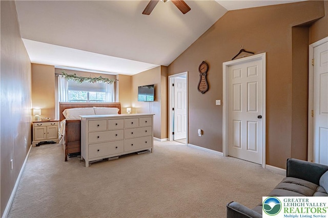 301 Maple Ct, Alburtis Boro, PA 18011 - bedroom with lofted ceiling, light carpet, and ceiling fan