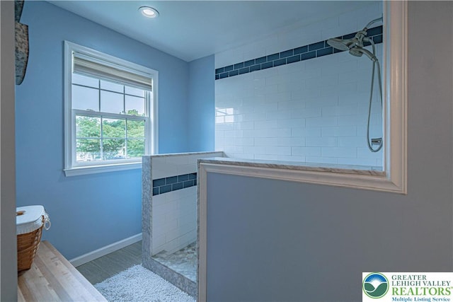 301 Maple Ct, Alburtis Boro, PA 18011 - full bathroom with walk in shower, wood finished floors, recessed lighting, and vanity