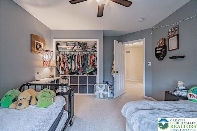 301 Maple Ct, Alburtis Boro, PA 18011 - bedroom featuring carpet, a closet, and ceiling fan