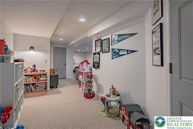 301 Maple Ct, Alburtis Boro, PA 18011 - playroom featuring carpet flooring, a paneled ceiling, and recessed lighting
