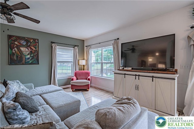 301 Maple Ct, Alburtis Boro, PA 18011 - living room featuring ceiling fan and light wood-style flooring
