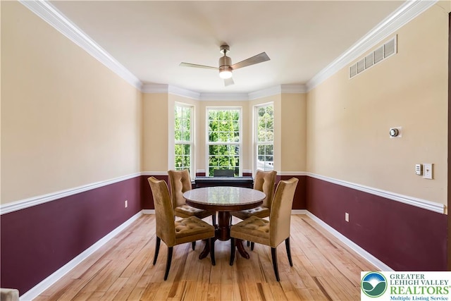 2535 Clark Pl, Forks Twp, PA 18040 - dining area with wood finished floors, ceiling fan, and ornamental molding