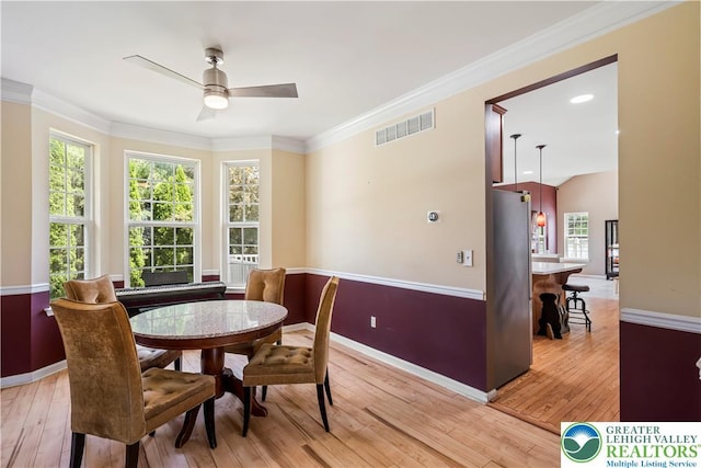 2535 Clark Pl, Forks Twp, PA 18040 - dining room with a ceiling fan, light wood-style flooring, and ornamental molding