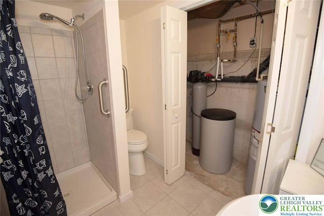 5801 Keith Ln, Upper Milford Twp, PA 18049 - bathroom with a stall shower, tile patterned flooring, and water heater